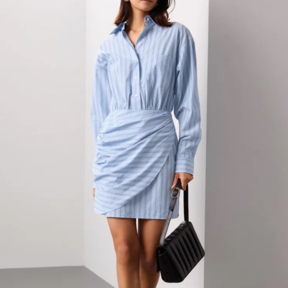 SCOTCH & SODA Blue Striped Women's Mini Poplin Wrap Dress 42